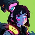 Young woman cyberpunk high technology hacker scifi, , cute simple anime style illustration