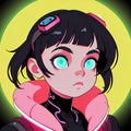 Young woman cyberpunk high technology hacker scifi, , cute simple anime style illustration