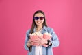 Young woman with 3D glasses and tasty popcorn Royalty Free Stock Photo