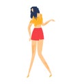 Young woman dancing cheerfully in casual summer clothes. Female cartoon character enjoys free time, dance moves vector Royalty Free Stock Photo