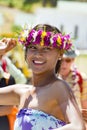 Pretty woman hula dancing on South Pacific Ocean, Aitutaki, Cook Islands Royalty Free Stock Photo