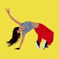 Young woman dancing hip-hop or break-dance on the floor Royalty Free Stock Photo