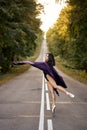 Woman Dancing Modern Jazz Ballet Outdoors. Active Fit Ballerina in Dynamic Pose