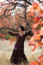 Young woman dancing ritual dance mandala Royalty Free Stock Photo