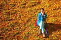 Young woman in depression outdoor autumn park Royalty Free Stock Photo