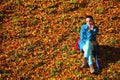 Young woman in depression outdoor autumn park Royalty Free Stock Photo