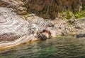 Young woman diving into river water as swallow near Pantha Vrehi in Evrytania, Greece