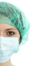 Young woman doctor in cap and face mask close-up portrait Royalty Free Stock Photo