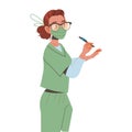 Young Woman Doctor in Mask Standing with Pen and Writing as Medical Staff Working in Clinic Vector Illustration