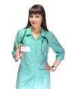 Young woman doctor showing empty blank clipboard Royalty Free Stock Photo