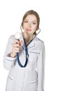 Young woman doctor with a stethoscope Royalty Free Stock Photo