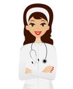 Young woman doctor on white background