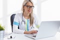 Young woman doctor working with computer Royalty Free Stock Photo