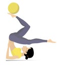 Young woman does exercises with a ball illustration