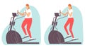 Young woman doing cardio exercise on a elliptical trainer. A fat and slim woman. Gym. Weight loss. Healthy lifestyle. Vector Royalty Free Stock Photo