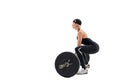 Young woman doing deadlift with a barbell isolated on white Royalty Free Stock Photo