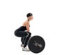 Young woman doing deadlift with a barbell isolated on white Royalty Free Stock Photo