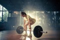 Young woman doing deadlift with heavy bar in gym, strong female athlete with muscular body lifting weights, exercising with Royalty Free Stock Photo