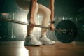 Young woman doing deadlift with heavy bar in gym, strong female athlete with muscular body lifting weights, exercising with Royalty Free Stock Photo