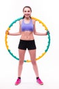 Young woman doing exercises with hoop Royalty Free Stock Photo