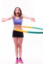 Young woman doing exercises with hoop Royalty Free Stock Photo