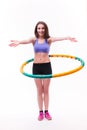 Young woman doing exercises with hoop Royalty Free Stock Photo