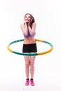 Young woman doing exercises with hoop Royalty Free Stock Photo