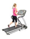 Young woman doing exercises on treadmill