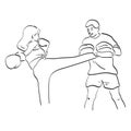 Young woman doing kickboxing training with her coach illustration vector hand drawn isolated on white background line art Royalty Free Stock Photo