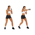 Young woman doing punching exercises. Fitness woman working on martial arts punches with dumbbell Royalty Free Stock Photo