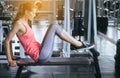 Young woman doing situp or crunches in gym,Female exercise muscular her stomach Royalty Free Stock Photo