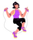 Young woman doing sports - jumping with jump rope, flat cartoon vector illustration isolated Royalty Free Stock Photo
