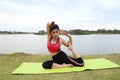 Young woman doing yoga exercise