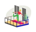 Young Woman Doing Yoga Exercises On Her Balcony. Vector Illustration.