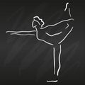 Young woman doing yoga one stroke drawing on black chalkboard, Swallow pose asana, simple vector illustration