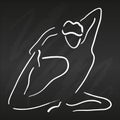 Young woman doing yoga one stroke drawing on black chalkboard, Swallow pose asana, simple vector illustration