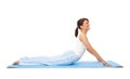 Young woman doing yoga or pilates exercise on mat