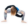 Young woman doing yoga practice isolated on white background. Concept of healthy life and natural balance between body and mental