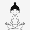 Young woman doing yoga workout. Cartoon character. Black and white linear illustration Royalty Free Stock Photo