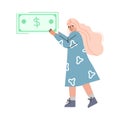 Young Woman with Dollar Banknote as Victim of Internet Fraud Vector Illustration
