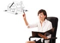 Young woman drawing a house on whiteboard Royalty Free Stock Photo