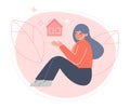 Young Woman Dreaming of House, Future Financial Planning Flat Style Vector Illustration