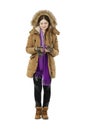 Young woman dress autumn coat and scarf, full length portrait is Royalty Free Stock Photo