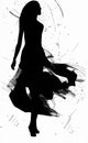 Young woman in a dress silhouette. Dancing woman illustration, female figure drawing Royalty Free Stock Photo