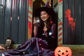 Young woman dressing halloween witch costume Royalty Free Stock Photo