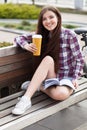 Young woman drinking coffee on a bicycle trip Royalty Free Stock Photo