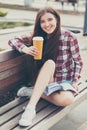 Young woman drinking coffee on a bicycle trip Royalty Free Stock Photo