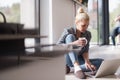 Young woman drinking coffee enjoying relaxing lifestyle Royalty Free Stock Photo