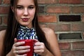 Young Woman Drinking Coffee or Tea Royalty Free Stock Photo