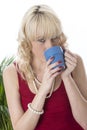 Young Woman Drinking Coffee Tea Royalty Free Stock Photo